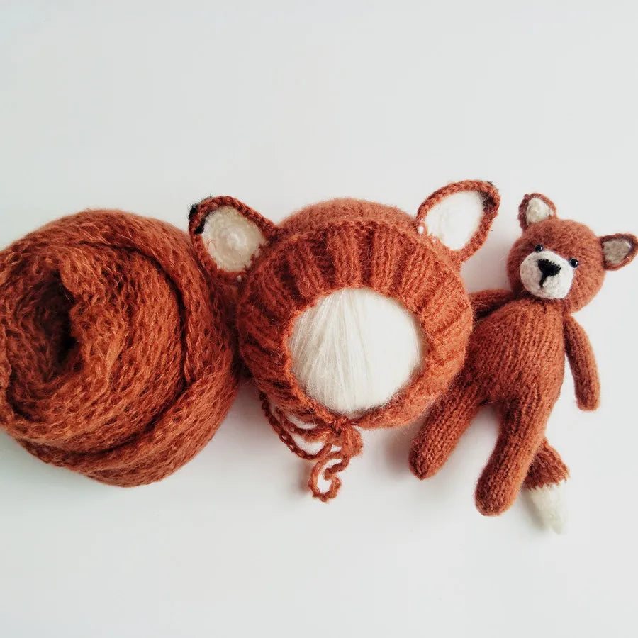 Ensemble bonnet et couverture renard pour nouveau-né
