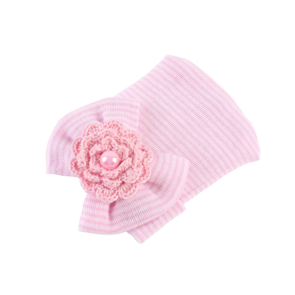 Gorro de algodón con lazo grande para recién nacida