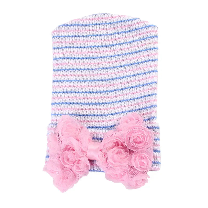 Gorro de algodón con lazo grande para recién nacida