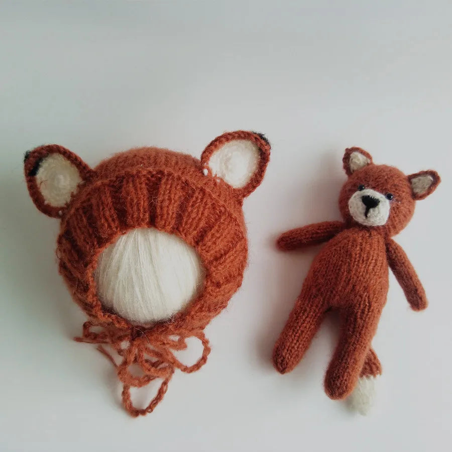 Ensemble bonnet et couverture renard pour nouveau-né