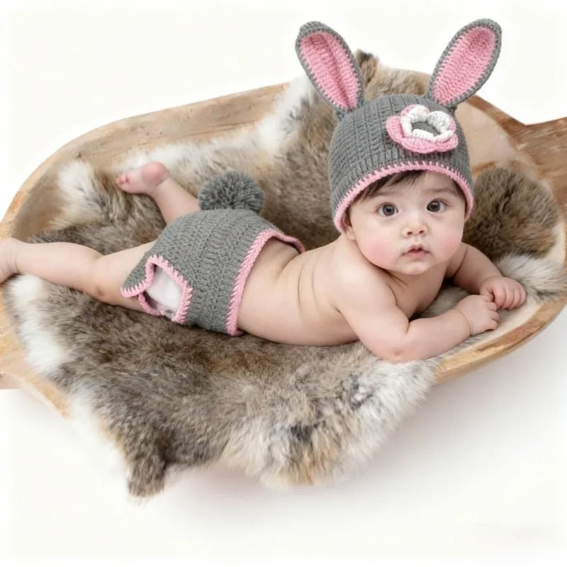Conjunto de punto para sesión de fotos de recién nacido (modelo conejo)