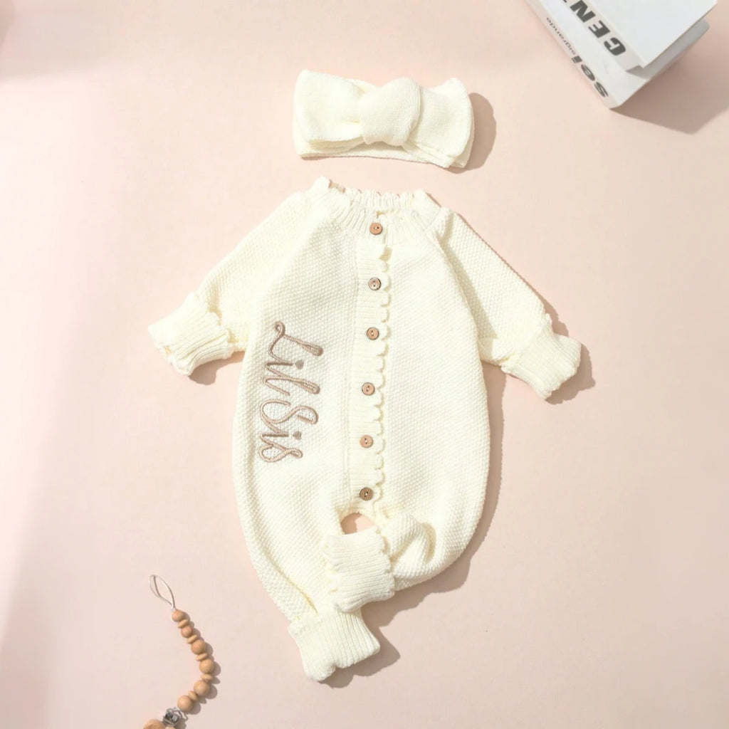 Ensemble barboteuse en maille « Petite Sœur »