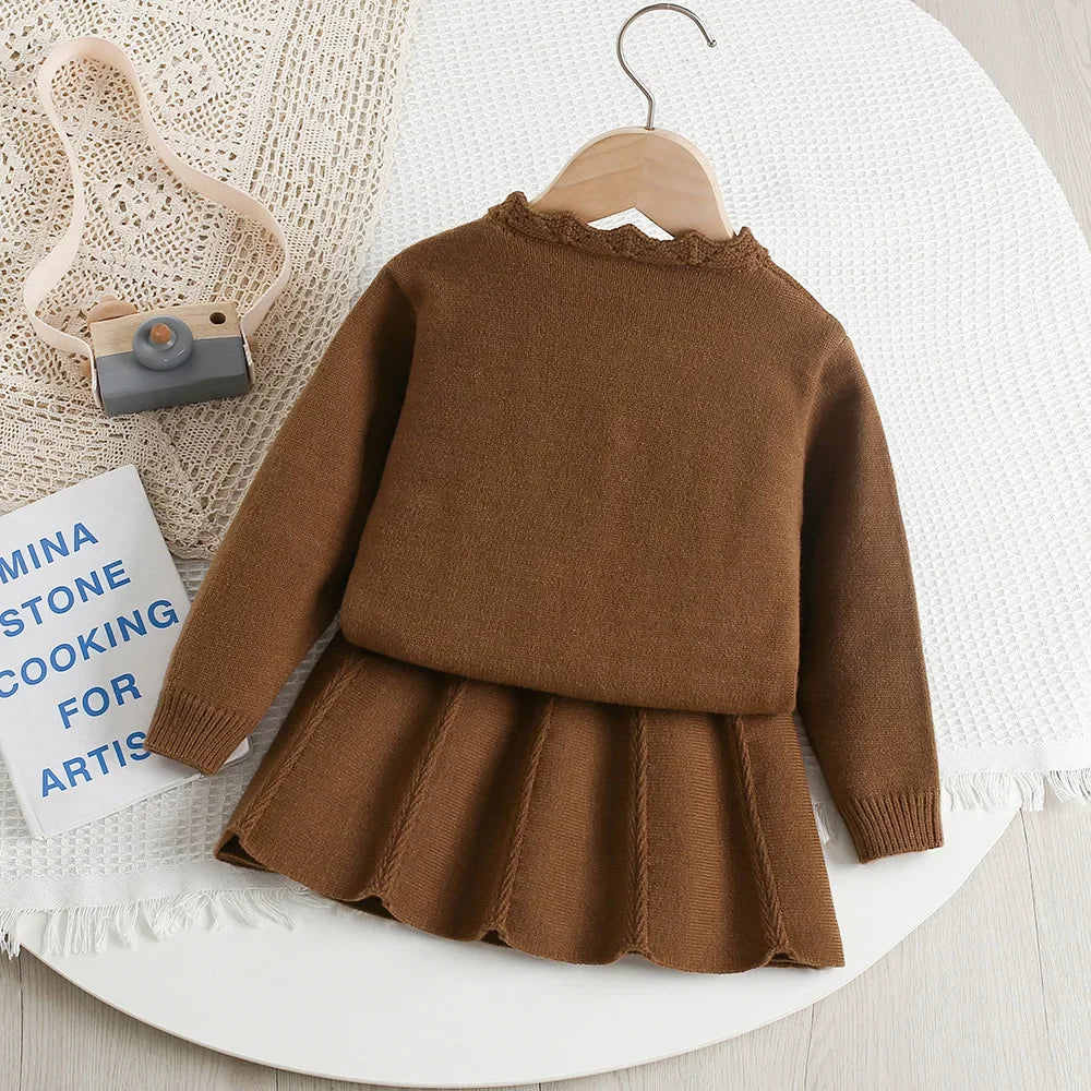 Ensemble pull tricoté fleuri pour fille