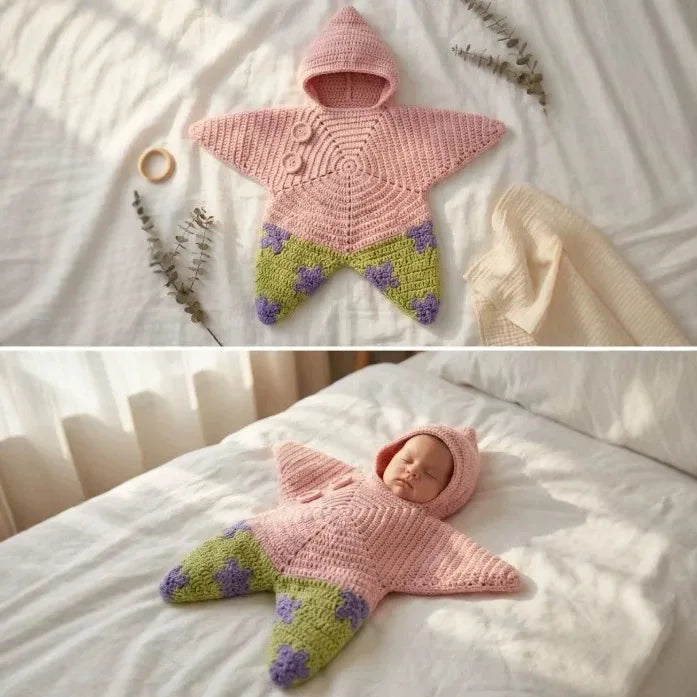 Barboteuse à capuche pour bébé avec motif d'étoile