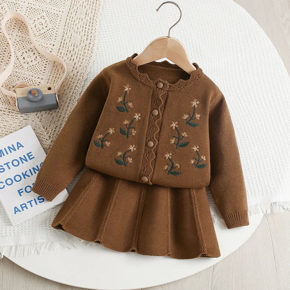 Ensemble pull tricoté fleuri pour fille