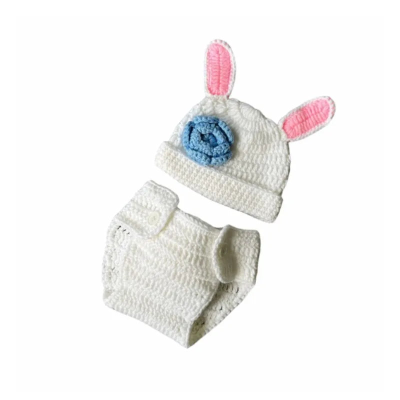 Conjunto de punto para sesión de fotos de recién nacido (modelo conejo)
