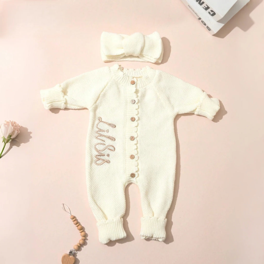 Ensemble barboteuse en maille « Petite Sœur »