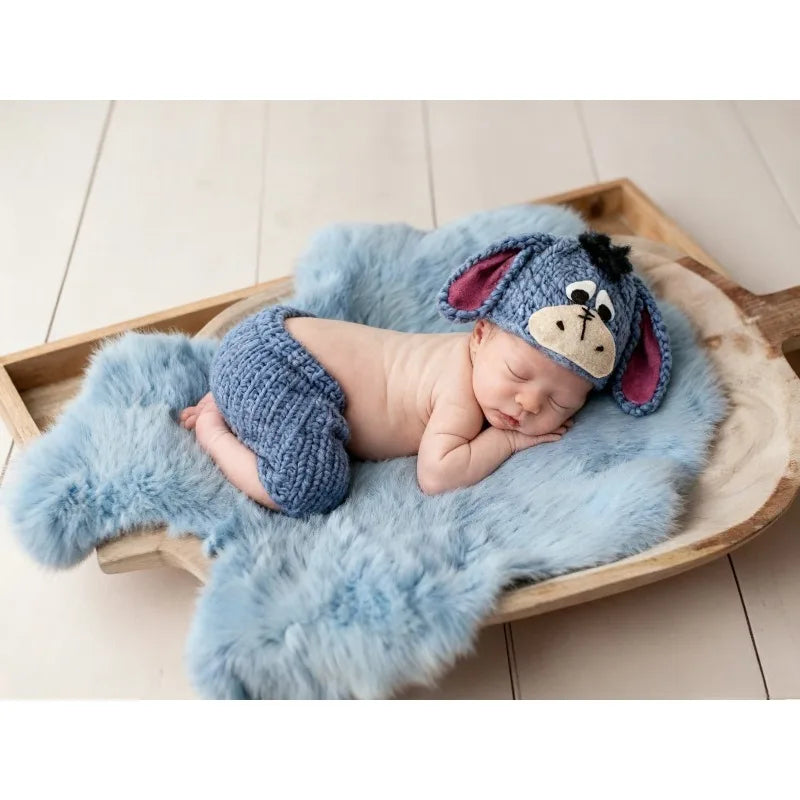 Conjunto de punto para sesión de fotos de recién nacido (modelo conejo)