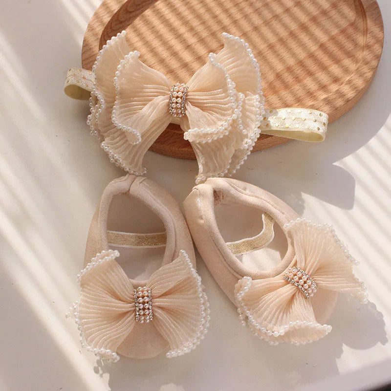 Conjunto de diadema con lazo de encaje y calcetines para bebé