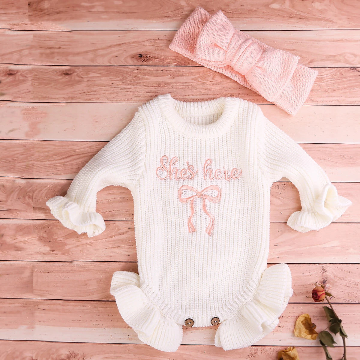Ensemble tricoté avec nœud pour bébé fille (pour séance photo)