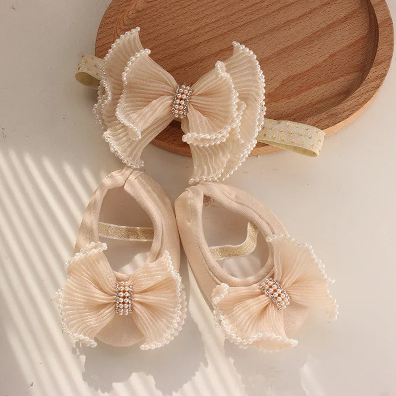 Conjunto de diadema con lazo de encaje y calcetines para bebé