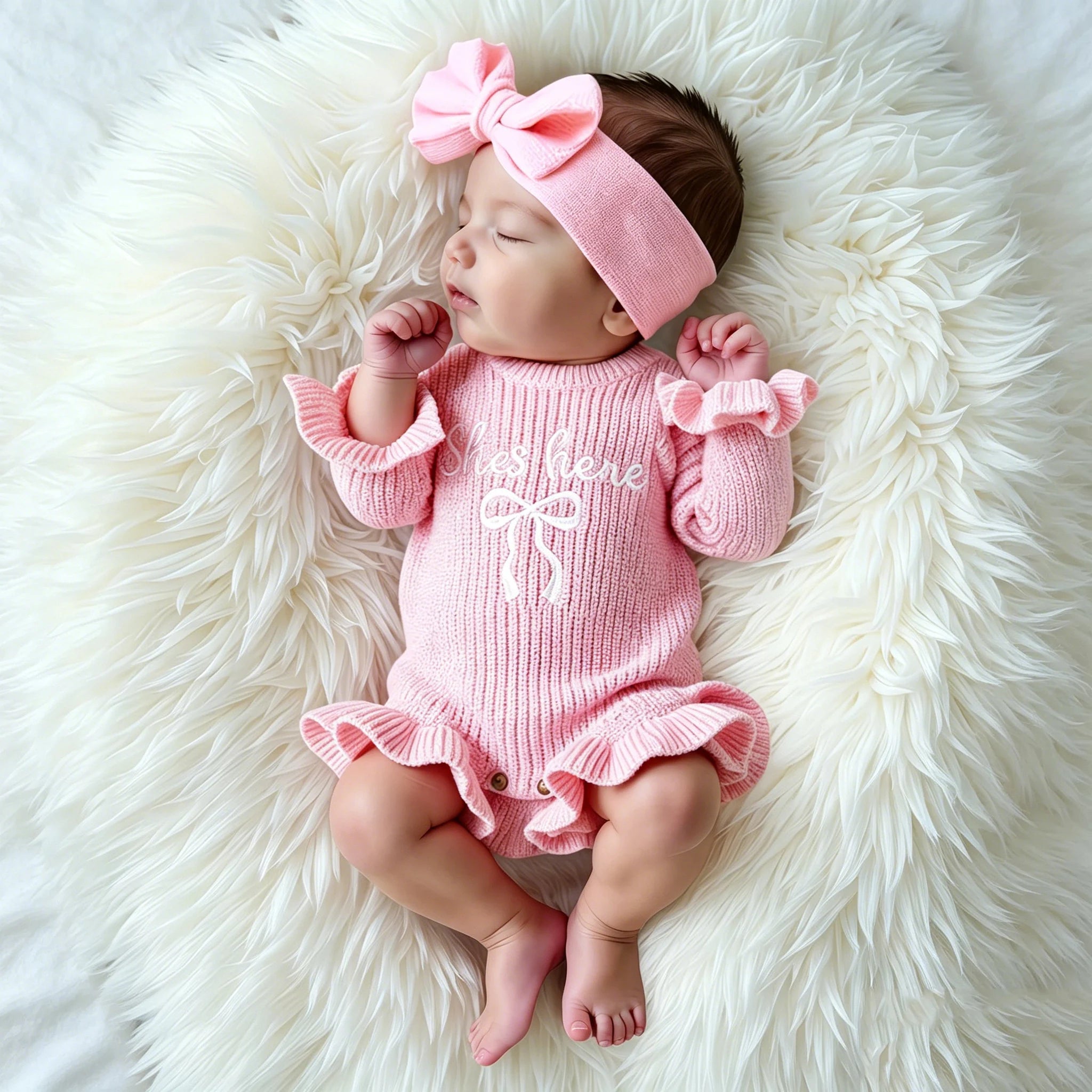 Ensemble tricoté avec nœud pour bébé fille (pour séance photo)