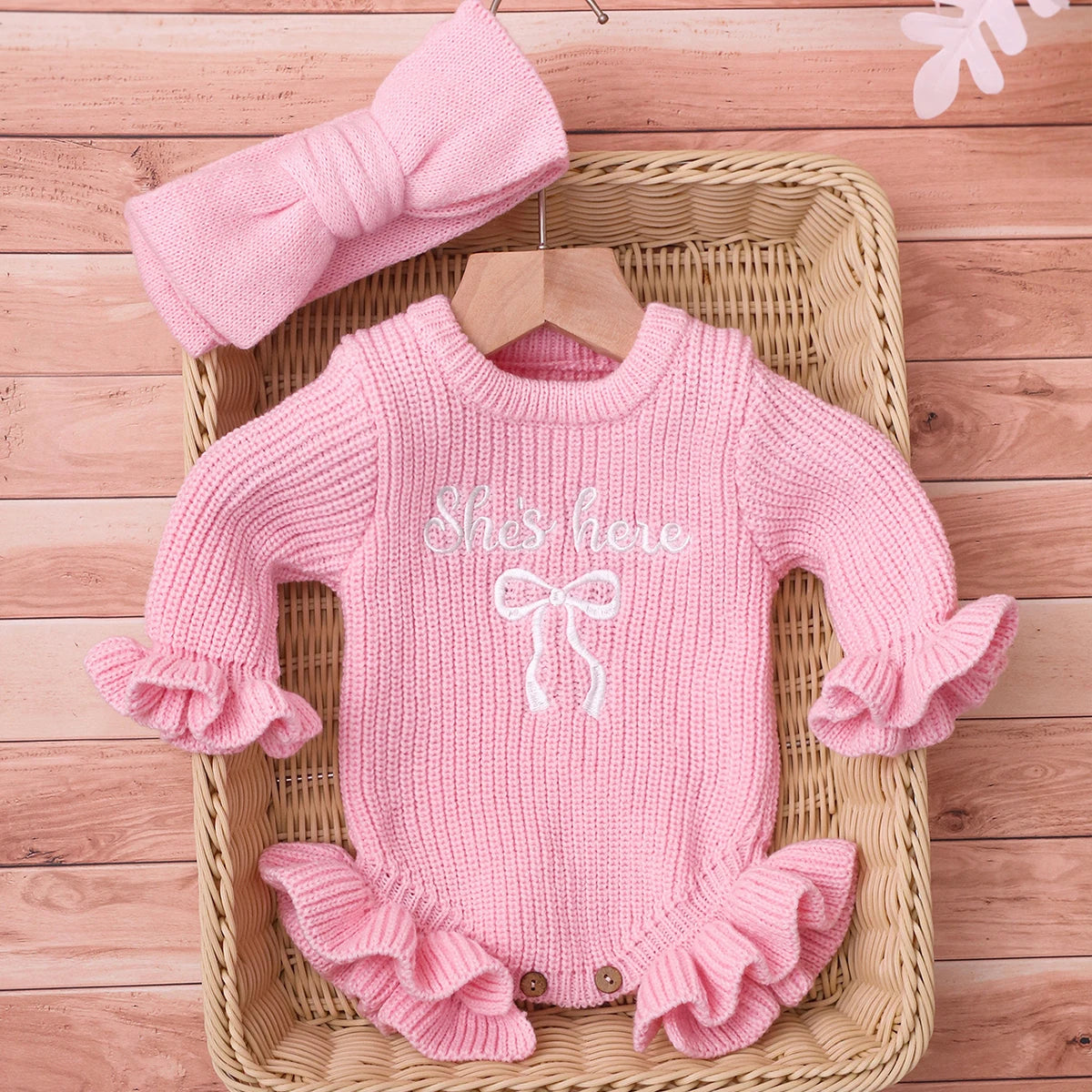 Ensemble tricoté avec nœud pour bébé fille (pour séance photo)