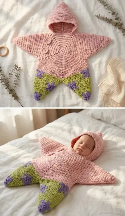 Barboteuse à capuche pour bébé avec motif d'étoile