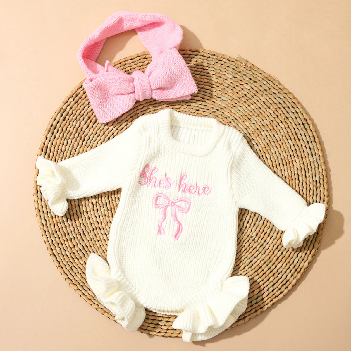 Ensemble tricoté avec nœud pour bébé fille (pour séance photo)