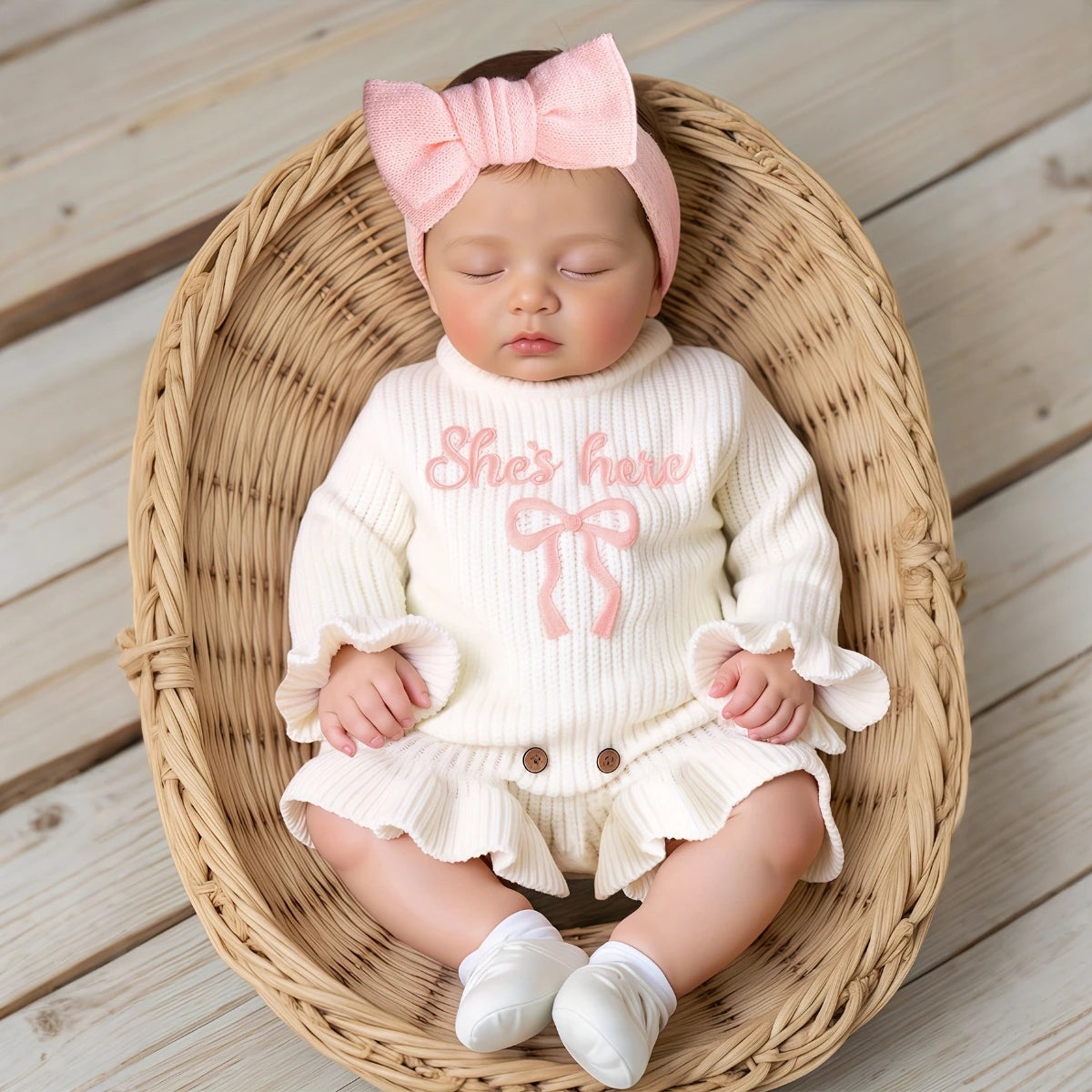 Ensemble tricoté avec nœud pour bébé fille (pour séance photo)