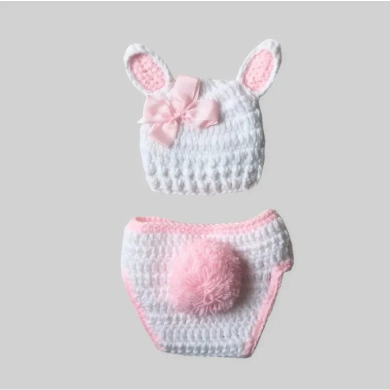 Conjunto de punto para sesión de fotos de recién nacido (modelo conejo)