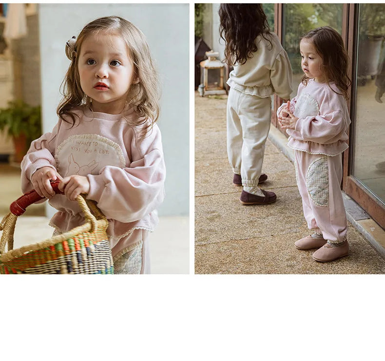 Ensemble pull et pantalon lapin pour fille