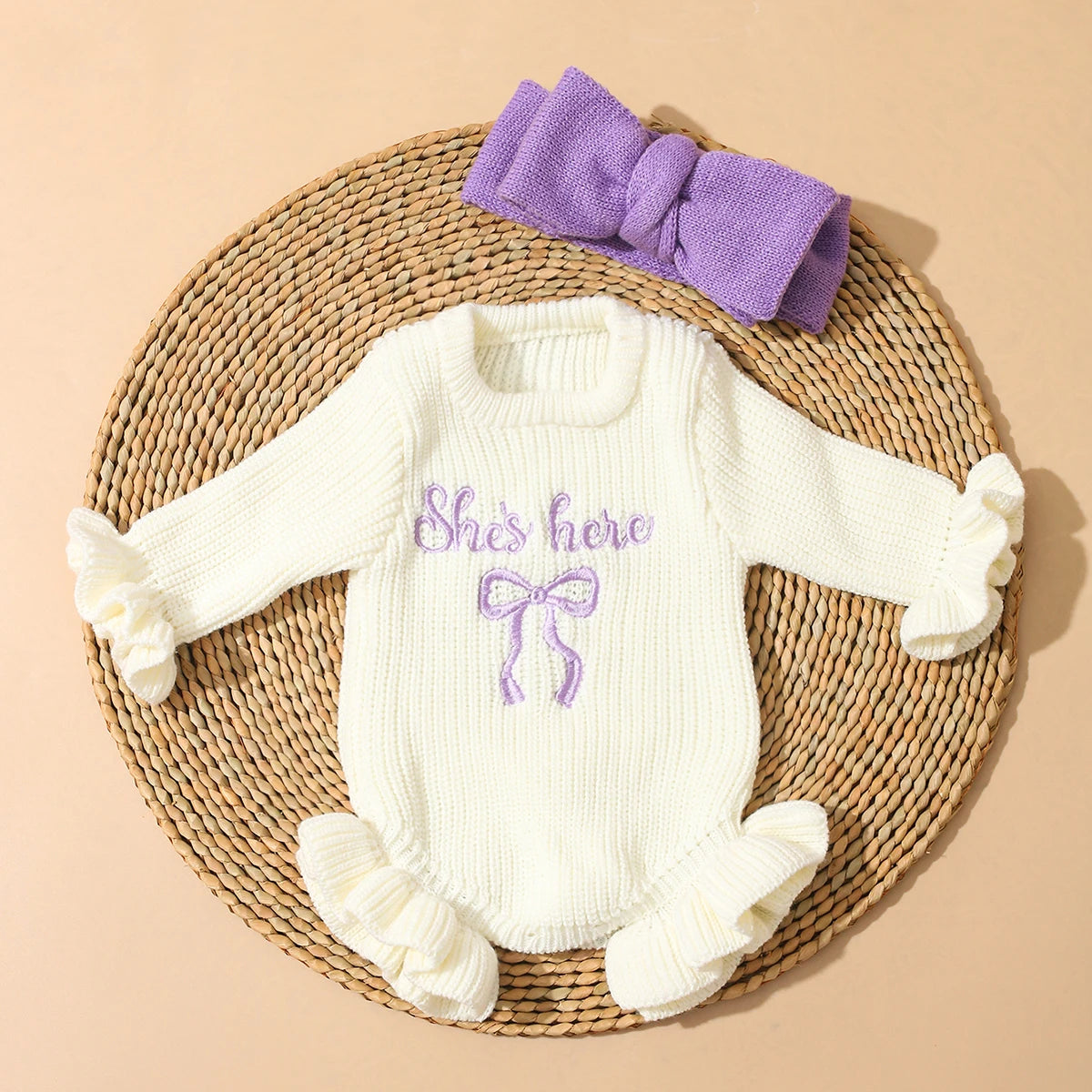 Ensemble tricoté avec nœud pour bébé fille (pour séance photo)