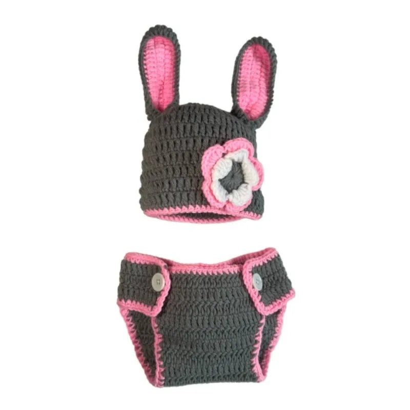 Conjunto de punto para sesión de fotos de recién nacido (modelo conejo)