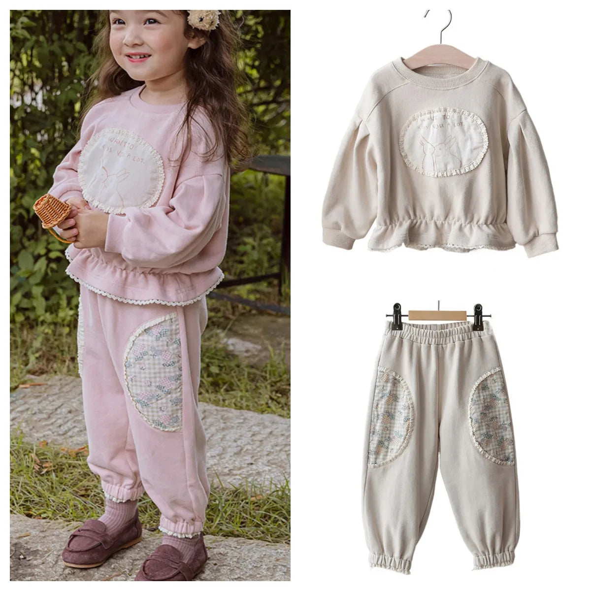 Ensemble pull et pantalon lapin pour fille