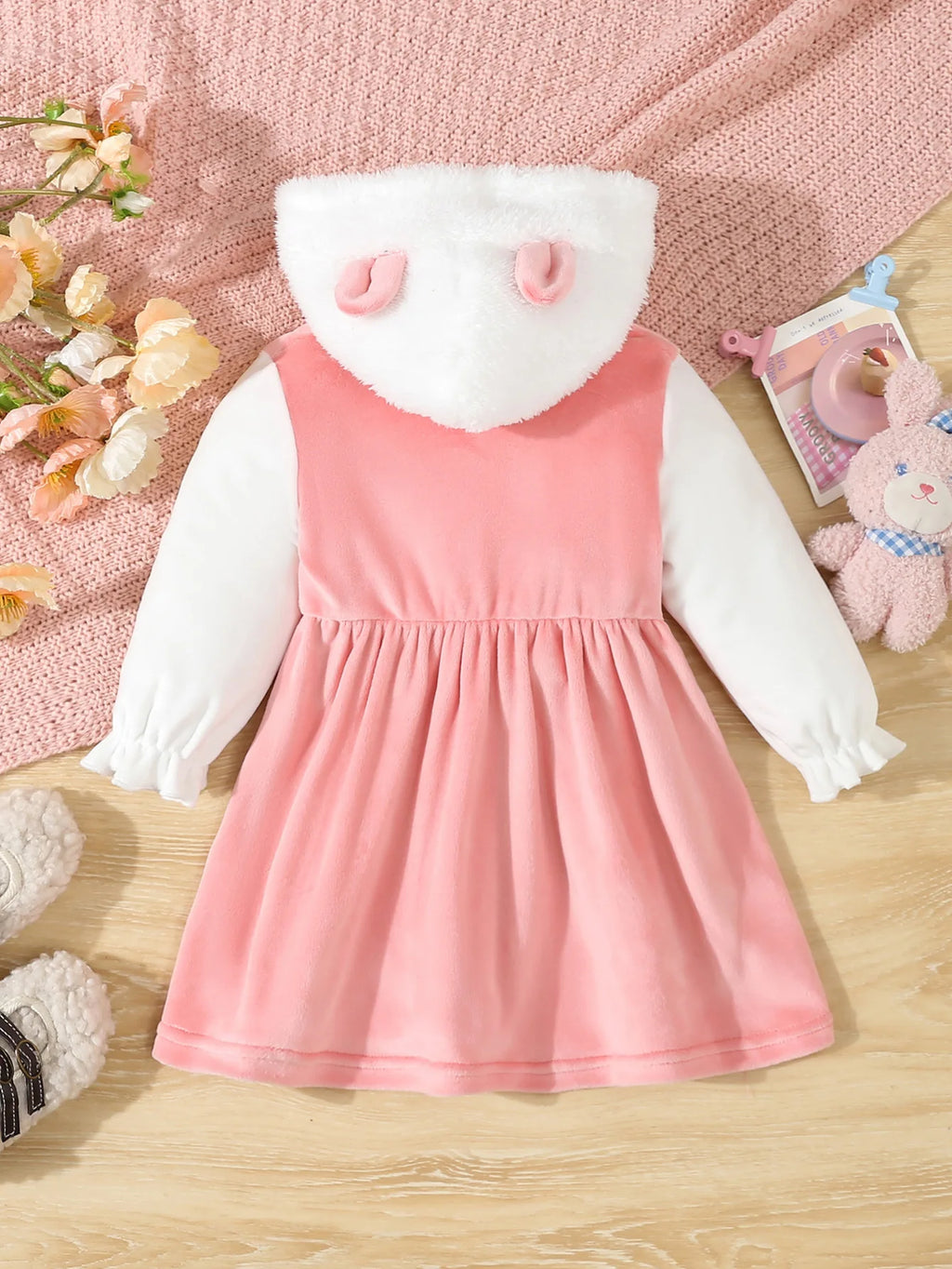 Robe à capuche lapin rose pour bébé