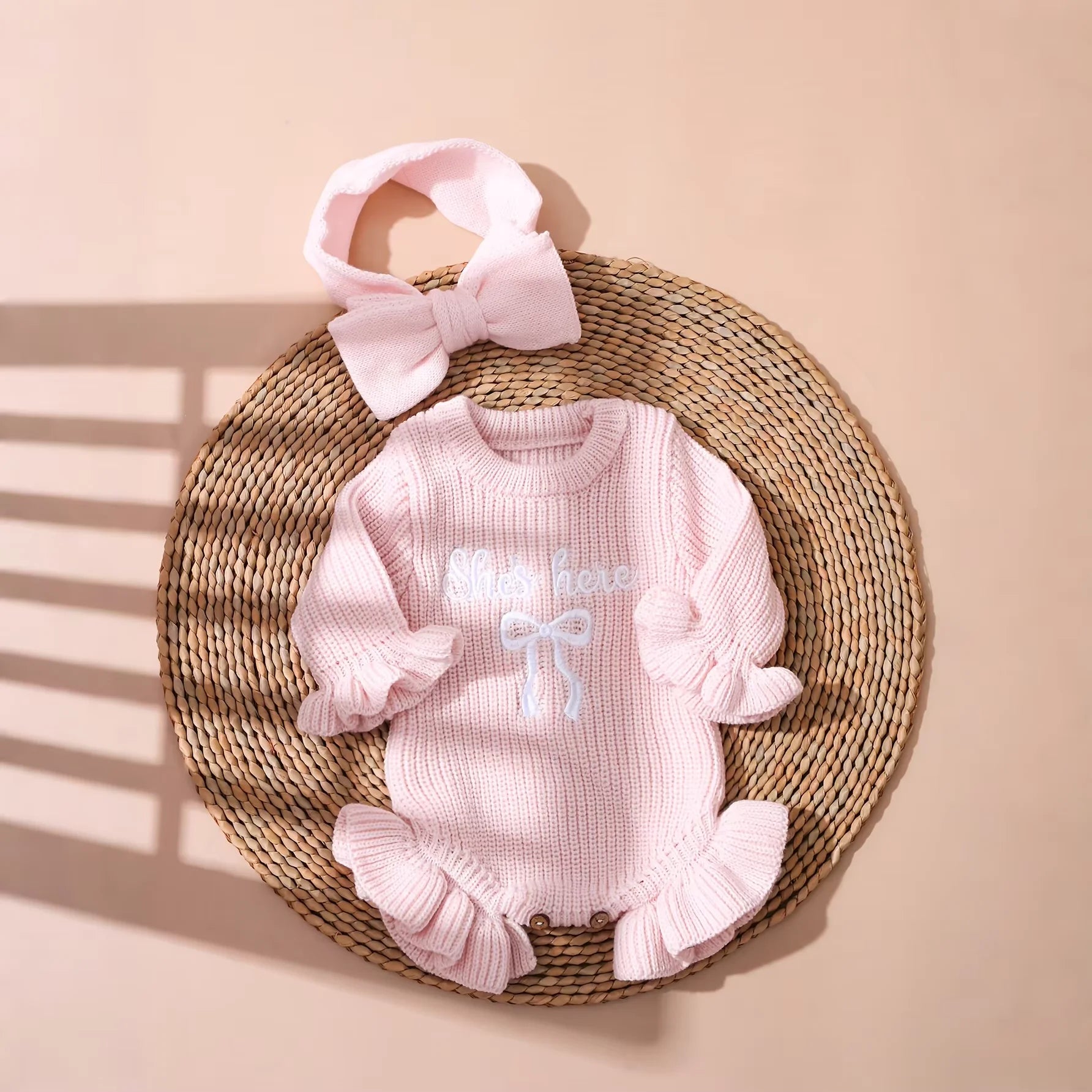 Ensemble tricoté avec nœud pour bébé fille (pour séance photo)